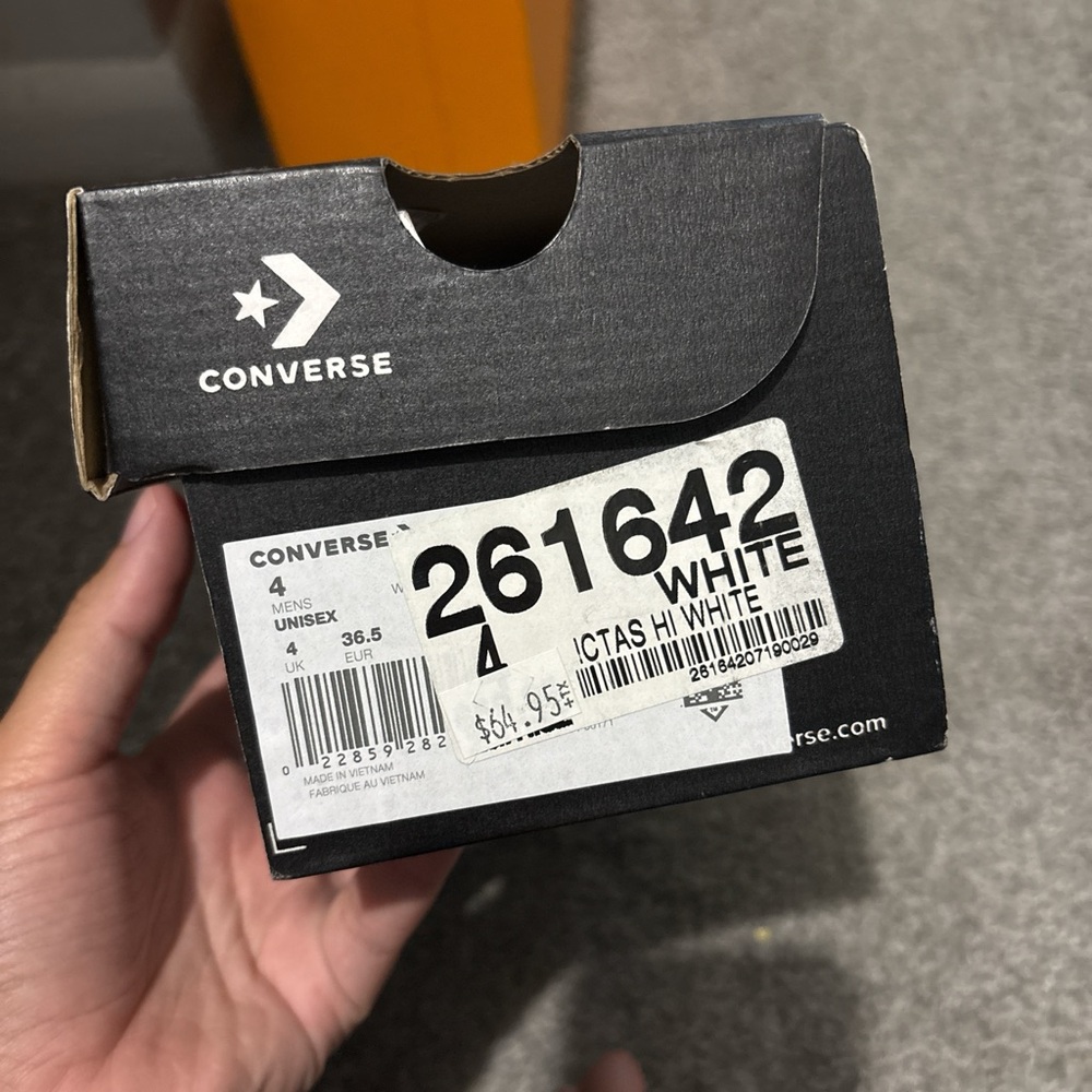 Converse White High-Tops in Box